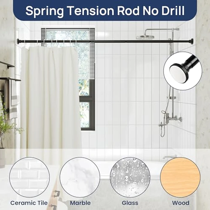 Matte Black Shower Curtain Rod Tension 30 to 76 Inches Never Rust Non-Slip Spring Tension Shower Rod No Drilling Stainless Steel Curtain Pole Use Bathroom, Closet, Window, Room Divider by ENJOYBASICS - Image 5