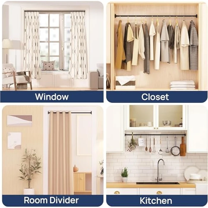 Matte Black Shower Curtain Rod Tension 30 to 76 Inches Never Rust Non-Slip Spring Tension Shower Rod No Drilling Stainless Steel Curtain Pole Use Bathroom, Closet, Window, Room Divider by ENJOYBASICS - Image 8