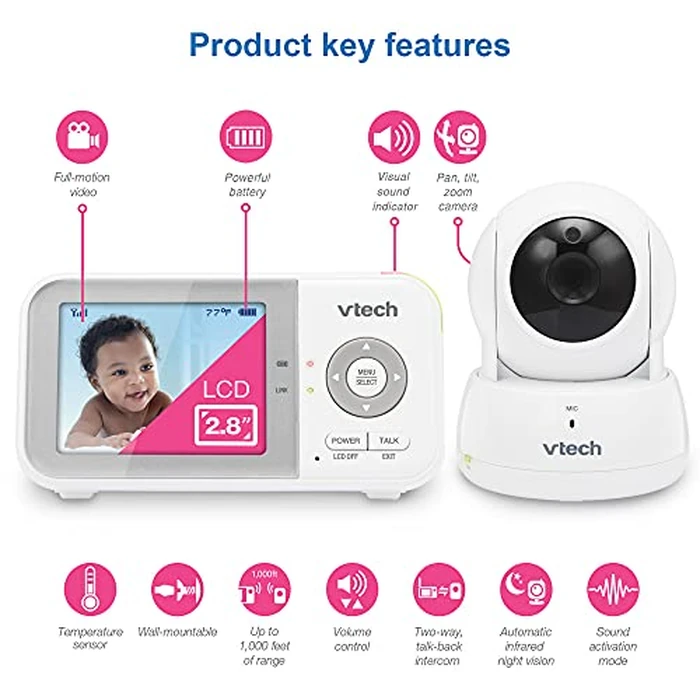VTech VM923 Baby Monitor, 2.8” Screen, Pan-Tilt-Zoom, 1000ft Long Range, Night Vision, 2-Way Audio, Temperature Sensor, Lullabies, Secure Transmission No WiFi by VTech - Image 2