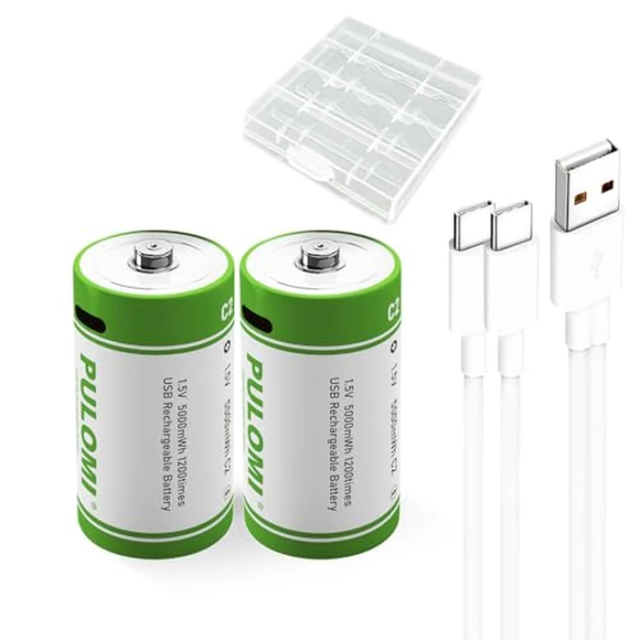 PULOMI USB Lithium ion Rechargeable C Battery, High Capacity 1.5V 5000mWh Rechargeable C Battery, 2.5 H Fast Charge, 1200 Cycle with Type C Port Cable, Constant Output,2-Pack by PULOMI - Used - Very Good condition - US$9.39