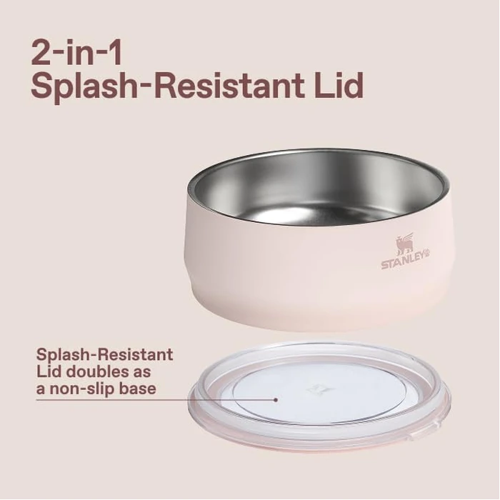 STANLEY Pet Bowl | 3-Cup (24 oz) Insulated Stainless Steel Dog & Cat Bowl | Splash-Resistant Lid | Dishwasher Safe | BPA-Free | Rose Quartz by STANLEY - Image 3