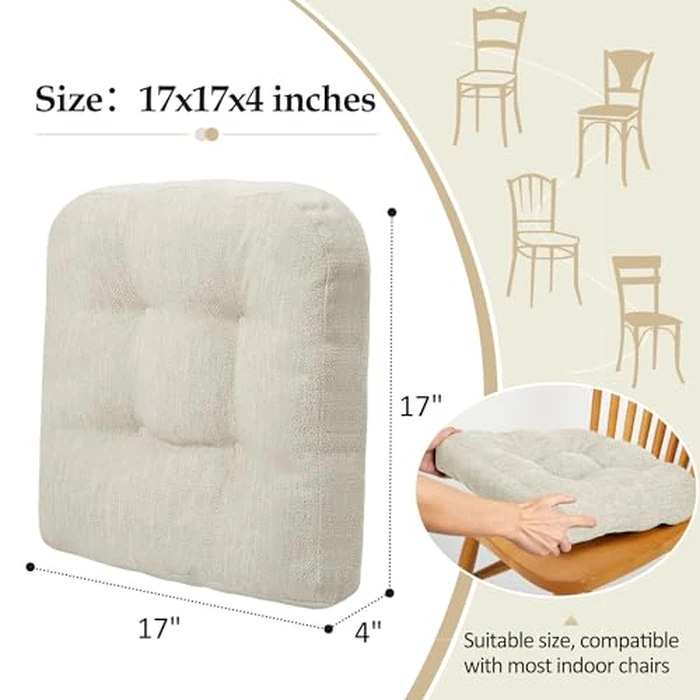 downluxe Chair Cushions for Dining Chairs 2 Pack, Tufted Indoor Chair Pads with Non-Slip Bottom, U-Shaped Kitchen Chair Cushions, 17"x17"x4", Beige by downluxe - Image 4