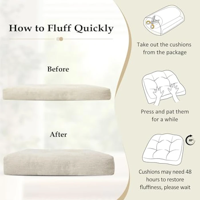 downluxe Chair Cushions for Dining Chairs 2 Pack, Tufted Indoor Chair Pads with Non-Slip Bottom, U-Shaped Kitchen Chair Cushions, 17"x17"x4", Beige by downluxe - Image 6