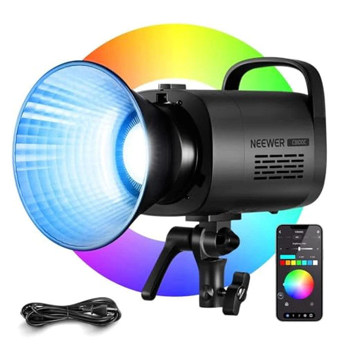 NEEWER CB100C 130w RGB LED Video Light, APP/2.4G Control 360 degrees Full Color 2700K-6500K 27000lux/m COB Bowens Mount Silent Continuous Output Lighting TLCI/CRI97+ 17 Scenes for Video Recording Photography by NEEWER - Used - Very Good condition