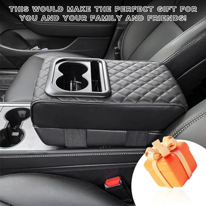 Suvnie Car Center Console Armrest Pillow, 14"x8.3" Memory Foam Auto Armrest Box Cover with Cup Holder & Phone Holder, Waterproof Leather Arm Rest Protector Cushion, Car Accessories (Diamond Pattern) by Suvnie - Image 6