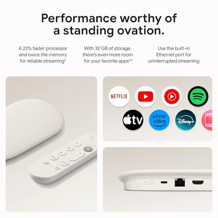 Google TV Streamer 4K - Fast Streaming Entertainment on Your TV with Voice Search Remote - Watch Movies, Shows, Live TV, and Netflix in 4K HDR - Smart Home Control - 32 GB of Storage - Porcelain by Google - Image 4