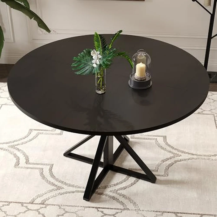 IDEALHOUSE 47 Inch Round Dining Table for 4, Farmhouse Kitchen Table with Metal K-Base, Black Circle Wood Table for Dining Room, Kitchen, Apartment & Living Room (Table Only) by IDEALHOUSE - Image 5