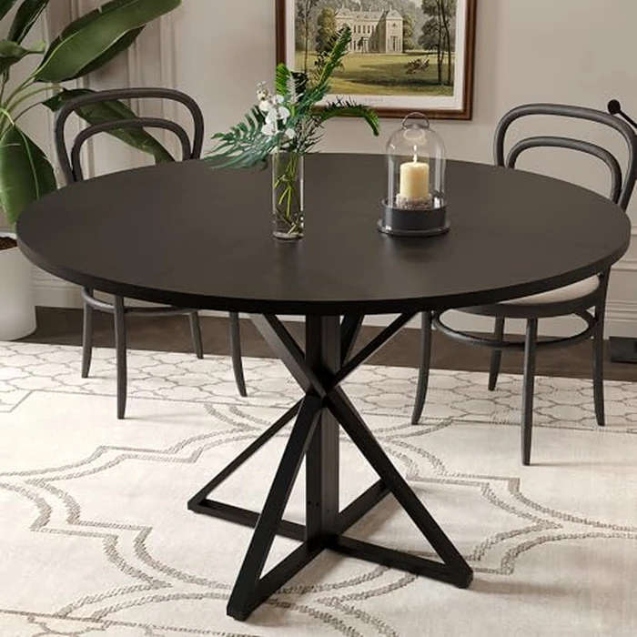 IDEALHOUSE 47 Inch Round Dining Table for 4, Farmhouse Kitchen Table with Metal K-Base, Black Circle Wood Table for Dining Room, Kitchen, Apartment & Living Room (Table Only) by IDEALHOUSE - Image 7