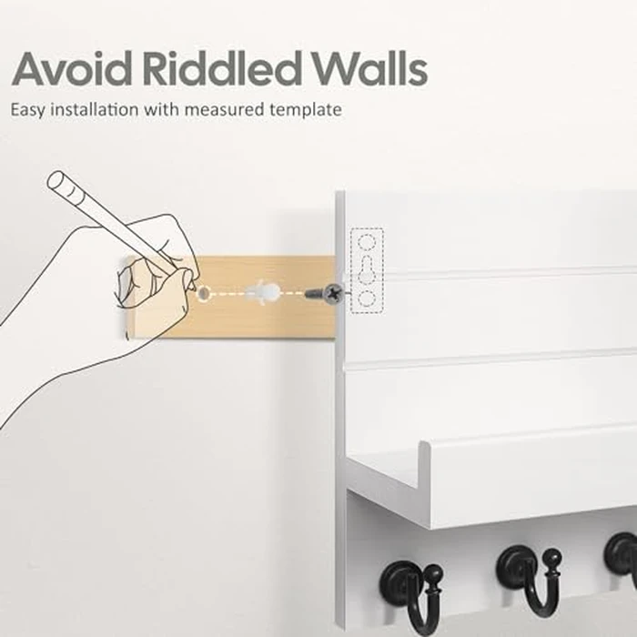 HONJIN Key Holder for Wall: Easy Installation Mail Organizer Wall Mount Hanging Key Rack for Kitchen and Entryway Decor with 5 Sturdy Key Hooks (White) by HONJIN - Image 2