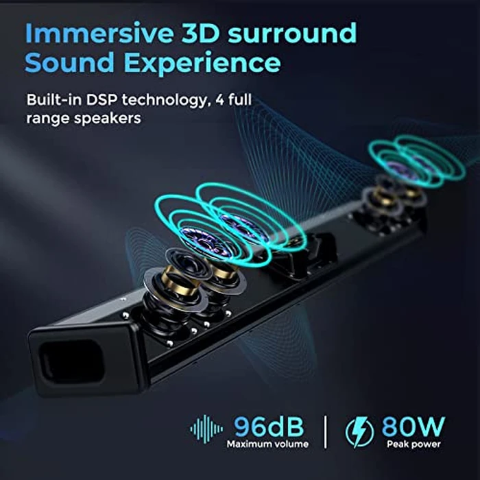 OXS S3 Sound Bars for TV, Home Theater Audio with Dynamic Bass, 3D Surround Sound System TV Sound Bar, TV Speakers, Bluetooth 5.0/Aux/Optical/Coaxial, 80-Watt, 3Eqs, Wall Mountable, Black by OXS - Image 2