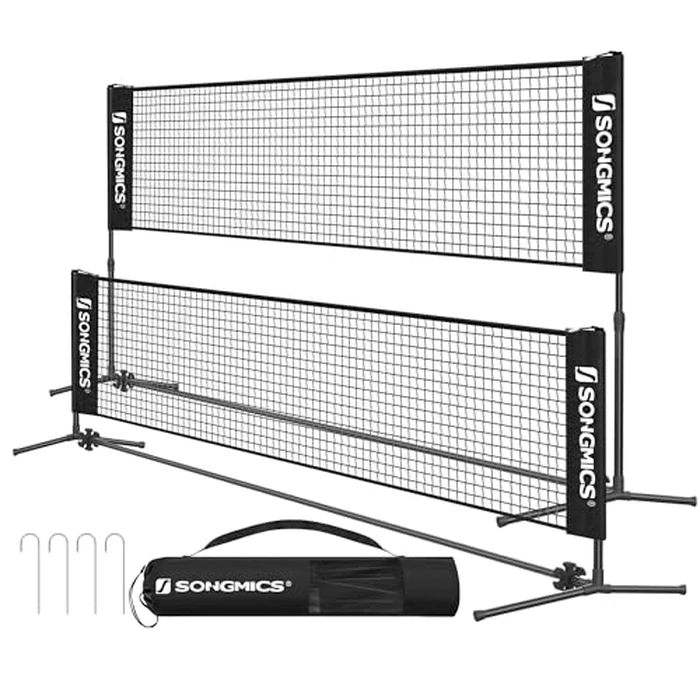 SONGMICS 10 ft Badminton Net, Height Adjustable Volleyball Net, Pickleball Net with Poles, Foldable Nylon Net for Tennis Indoor Outdoor Court, Black USYQ300HV1 by SONGMICS - Used - Very Good condition - US$33.46