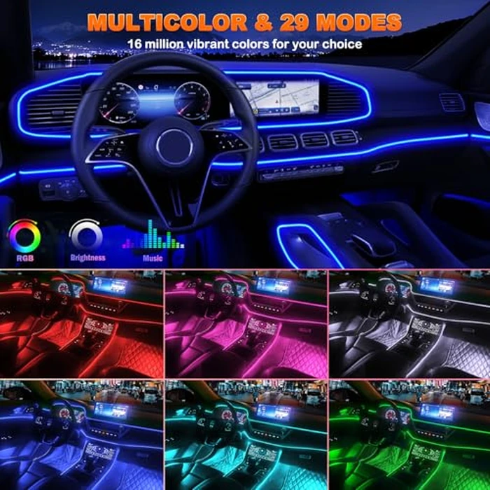 Jushope Car LED Strip Lights, USB Interior Ambient Lighting Kits with Wireless APP and RF Remote Control, 16 Million Colors Music Mode Car Decoration Lights with 315 inches 3.0mm Fiber Optic (6 in 1) by Jushope - Image 3