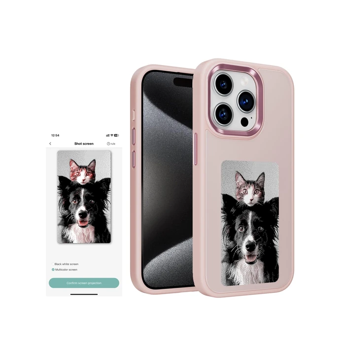 XCOOL InkPlay E-Ink Phone Case - DIY Wireless NFC Photo Display Protective Case - Anti-Drop & Water-Resistant - Compatible with iPhone 15 Pro, Pink by XCOOL - Used - Very Good condition