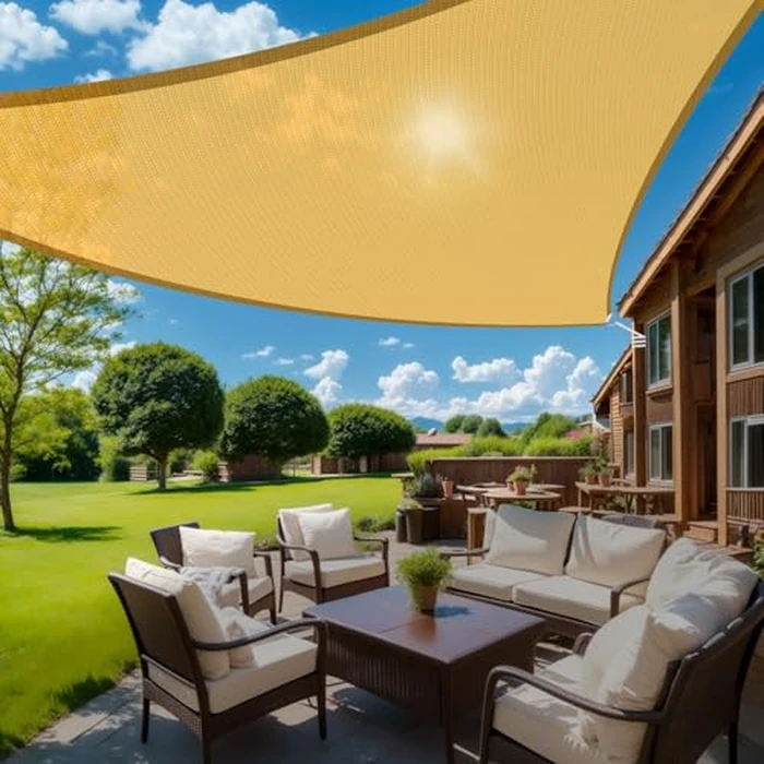 HappyTrends Sun Shades Outdoor Patio,Heavy Duty Shade Sail UV Protection Beach Canopy,Tear and Rust Resistant Wind Sail for Yard Deck Lawn Garden Triangle Sunshade(1 6' X 1 6' X 1 6',Sand) by HappyTrends - Used - Very Good condition