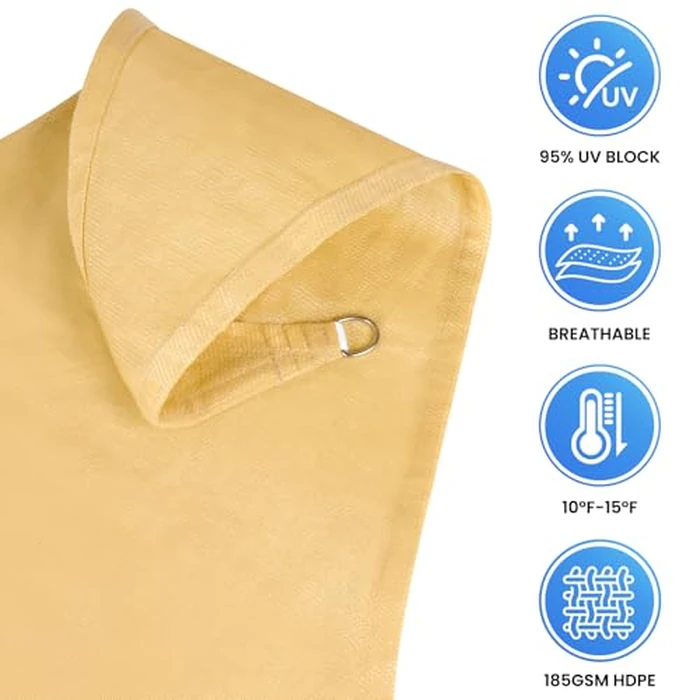 HappyTrends Sun Shades Outdoor Patio,Heavy Duty Shade Sail UV Protection Beach Canopy,Tear and Rust Resistant Wind Sail for Yard Deck Lawn Garden Triangle Sunshade(1 6' X 1 6' X 1 6',Sand) by HappyTrends - Image 3