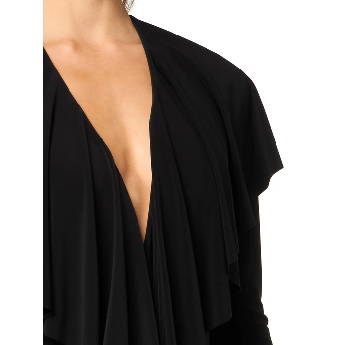 NORMA KAMALI LONG SLEEVE DEEP V RUFFLE BODYSUIT, BLACK, L by Norma Kamali - Image 3