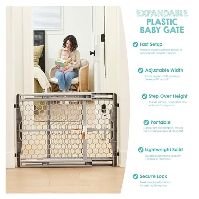 Regalo Easy Fit Plastic Adjustable Extra Wide Baby Gate, Award Winning Brand, 23 Inches Tall, Fits Openings Between 28 to 42 Inches, Pressure Mounted by Regalo - Image 3