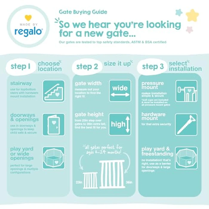 Regalo Easy Fit Plastic Adjustable Extra Wide Baby Gate, Award Winning Brand, 23 Inches Tall, Fits Openings Between 28 to 42 Inches, Pressure Mounted by Regalo - Image 5