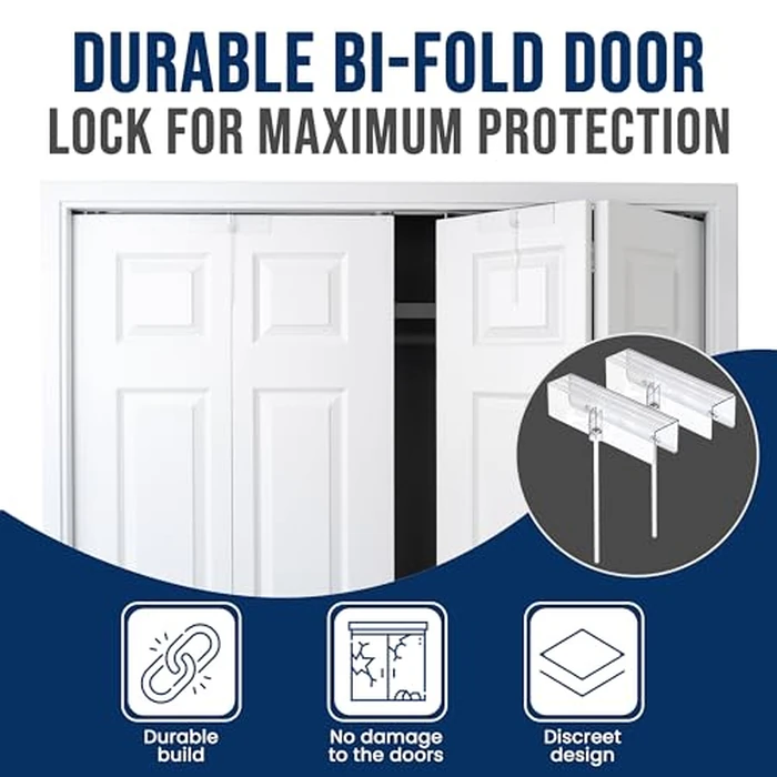 (2- Pack) - Safety Innovations Bi-fold Door Lock - Closet Protection Child and Pet Proof Bi-fold Door Lock - Tool-Free Installation - Unbreakable Clear Polycarbonate - for 1 3/8" Thick Wood Doors by Safety Innovations - Image 8