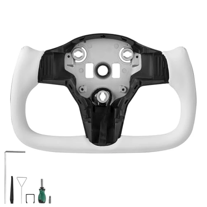 VEVOR Steering Wheel for 2016-2023 Tesla Model 3, Carbon Fiber Steering Wheel D-Shaped Flat-Bottom with Heating Function, Leather Grip with Non-Slip Texture, Accessories Replacement for Model 3, White by VEVOR - Used - Like New condition