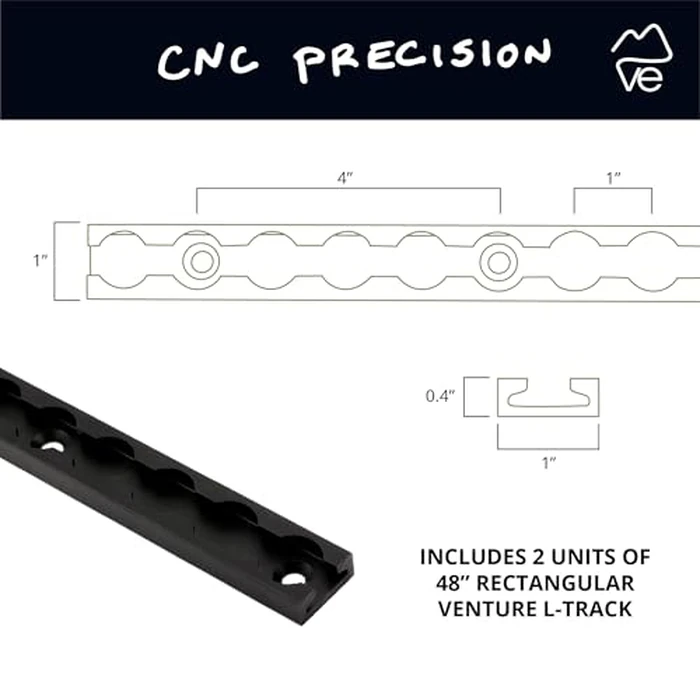 VanEssential 48" Venture Track T-6 Aluminium L-Track Black Anodized (Rectangle Profile) - 2 Pack by VanEssential - Image 3