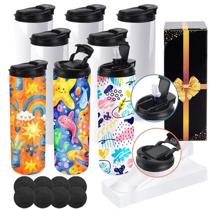 Joyclub 8 Pack Sublimation Water Bottle Blanks Dual Opening 20 oz Sublimation Tumblers with Leakproof Lid and Straw Insulated Stainless Steel Sports Cups by Joyclub - Used - Very Good condition