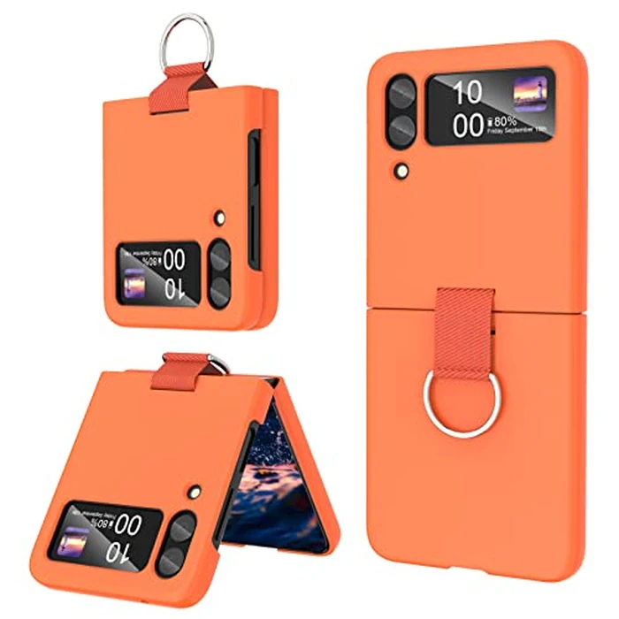 DAKORIE for Samsung Galaxy Z Flip 4 Case with Ring Shockproof Protective Cover Flip Z 4 Phone Case for Galaxy Z Flip 4 5G 2022 - Orange by DAKORIE - Image 1
