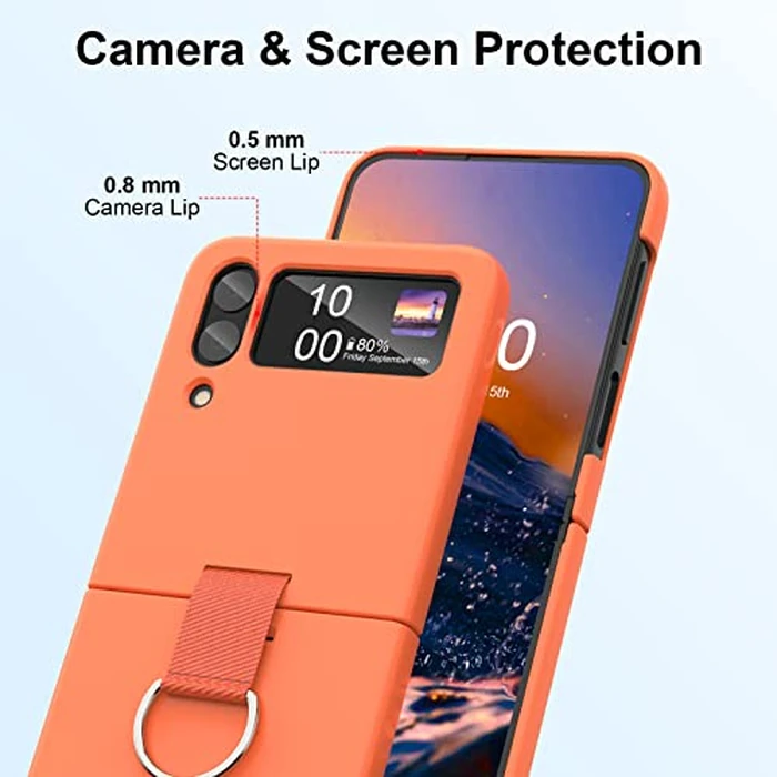 DAKORIE for Samsung Galaxy Z Flip 4 Case with Ring Shockproof Protective Cover Flip Z 4 Phone Case for Galaxy Z Flip 4 5G 2022 - Orange by DAKORIE - Image 2