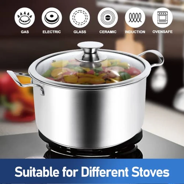 10-Piece Pots and Pans Set, Stainless Steel Cookware Set- Includes Ergonomic Handle Saucepans, Skillets, Dutch Oven, Stockpot, Steamer & More - Premium Pots and Pans for Home Chefs by Aufranc - Image 4