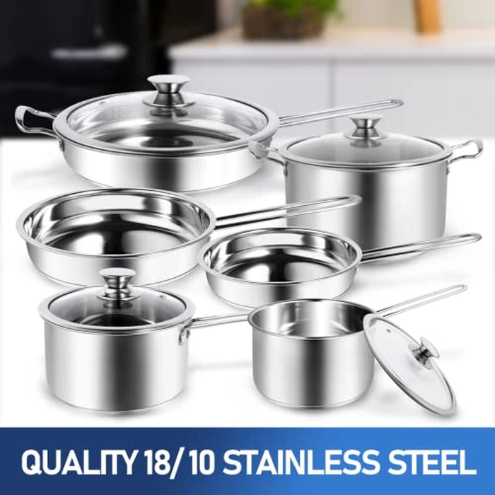 10-Piece Pots and Pans Set, Stainless Steel Cookware Set- Includes Ergonomic Handle Saucepans, Skillets, Dutch Oven, Stockpot, Steamer & More - Premium Pots and Pans for Home Chefs by Aufranc - Image 8