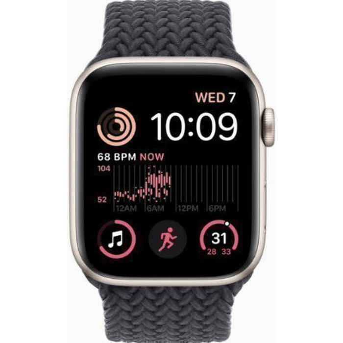 Apple Watch SE 2nd Gen (2022) (GPS) - 32GB - 40mm - Starlight Aluminum Case with Midnight Rubber Braided Solo Loop Band - Small/Medium Size by Apple - Refurbished - Good condition