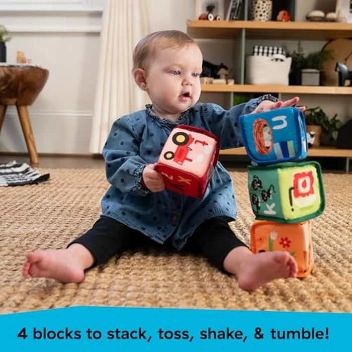 Baby Einstein Alpha Stacks Baby Learning Blocks, Soft, Multisensory Stacking Toys with Letters A-Z, Animals, Colors & Textures, Set of 4, Ages 3 Months+ by Baby Einstein - Image 2