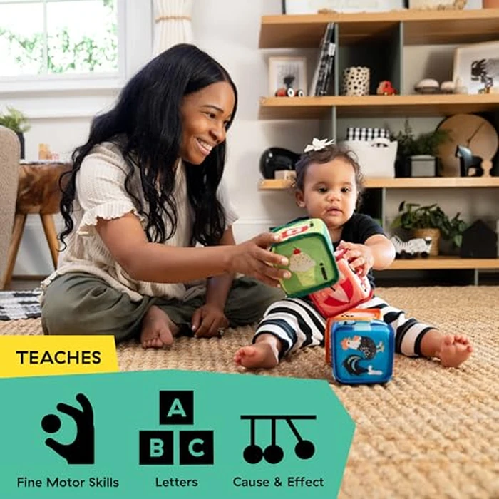 Baby Einstein Alpha Stacks Baby Learning Blocks, Soft, Multisensory Stacking Toys with Letters A-Z, Animals, Colors & Textures, Set of 4, Ages 3 Months+ by Baby Einstein - Image 4