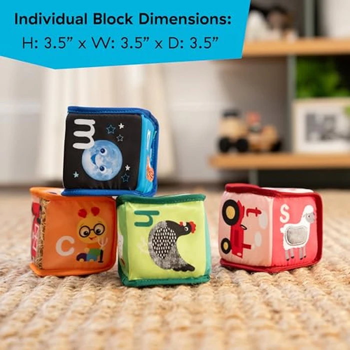 Baby Einstein Alpha Stacks Baby Learning Blocks, Soft, Multisensory Stacking Toys with Letters A-Z, Animals, Colors & Textures, Set of 4, Ages 3 Months+ by Baby Einstein - Image 7