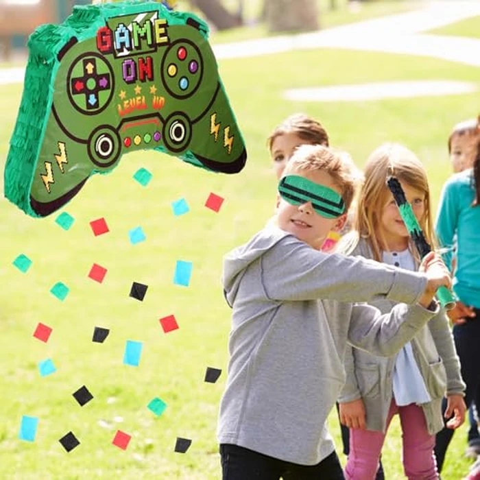 Spakon 113 Pcs Video Game Piñata Video Game Birthday Party Supplies Piñata Set 16 Mini Notebook 16 Pencil 16 Keychain 16 Silicone Bracelet 16 Mini Rings 16 Sticker 16 Stamp Party Supplies Gifts by Spakon - Image 5