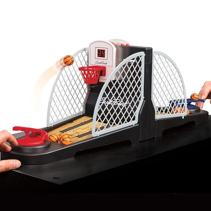 EastPoint Tabletop Movin Hoops Arcade Basketball Hoop - Black & Red, 2-Player - LED Scoreboard for Indoor Basketball Game - Spring-Loaded Launchers for Kids Toys - Durable Plastic Build for Boys Toys by EastPoint Sports - Used - Very Good condition