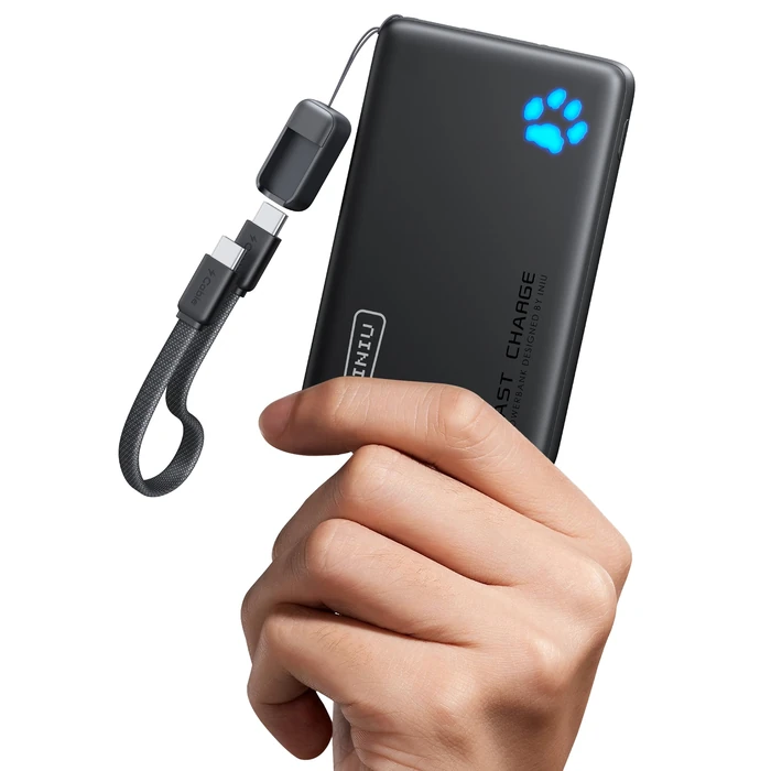 INIU Power Bank, 40% Smaller 10000mAh Portable Charger, 45W Ultra Fast Charging Powerbank with Detachable USB C Cable, Flight-Safe Travel External Battery Pack for iPhone 17 16 Samsung Google iPad etc by INIU - Used - Acceptable condition - CA$22.26