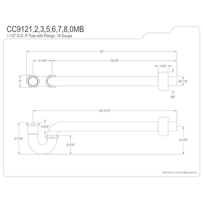 Kingston Brass CC9127 1-1/2" P-Trap with Box Flange, 24" Length, 18 Gauge, Brushed Brass by Kingston Brass - Image 2
