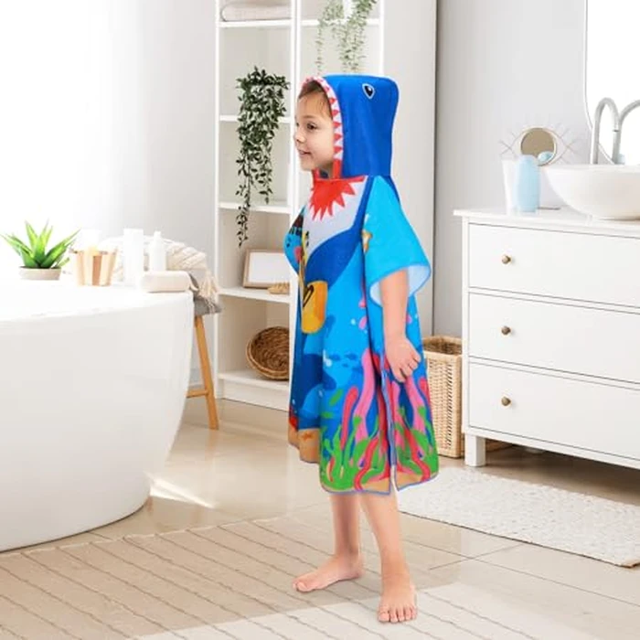 Kids Beach Towel with Hood 75 * 75cm,Extra Soft and Absorbent Hooded Towels Bath Robe for Boys & Girls, Toddler Poncho Towels for Travel Shower Swimming, Music Shark by decalsweet - Image 6