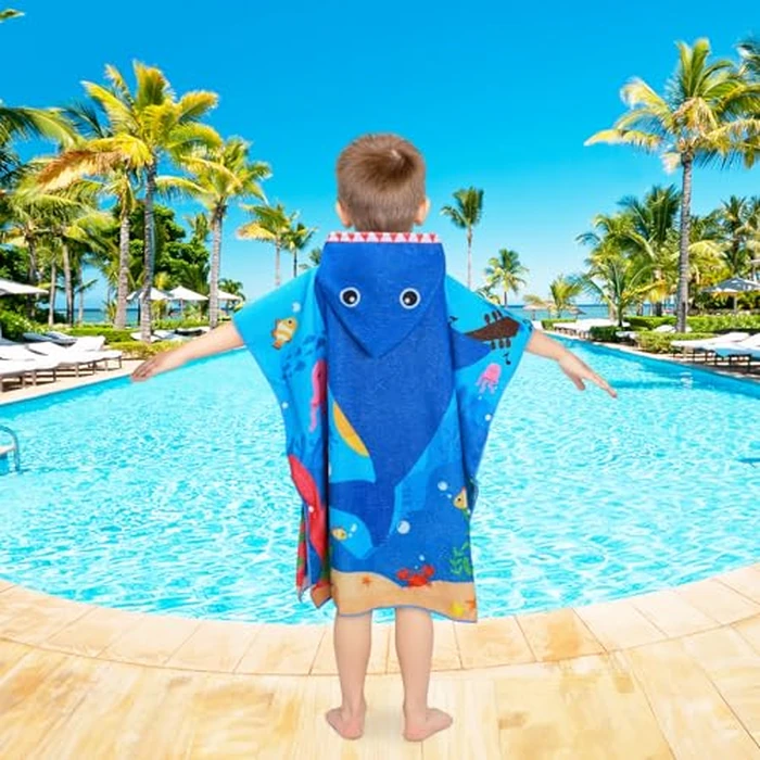 Kids Beach Towel with Hood 75 * 75cm,Extra Soft and Absorbent Hooded Towels Bath Robe for Boys & Girls, Toddler Poncho Towels for Travel Shower Swimming, Music Shark by decalsweet - Image 7