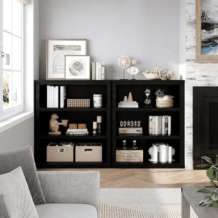 IDEALHOUSE 3 Tier Bookcase, 40" Tall Bookcase, Freestanding Farmhouse Book Shelf with Storage Open Display Shelves, Wooden 3 Shelf Bookcase for Living Room, Home Office, Black by IDEALHOUSE - Image 3