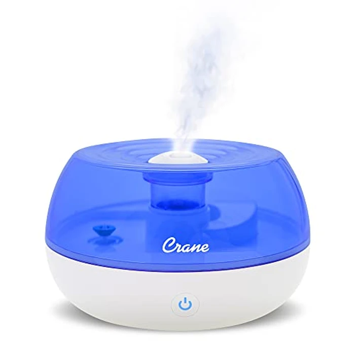 Crane Personal Ultrasonic Cool Mist Travel Humidifier and Vaporizer for Congestion Relief, 360 degrees Adjustable Nozzle, Filter-Free .75 Liter Tank, Blue/White, Office Humidifier by Crane - Used - Like New condition