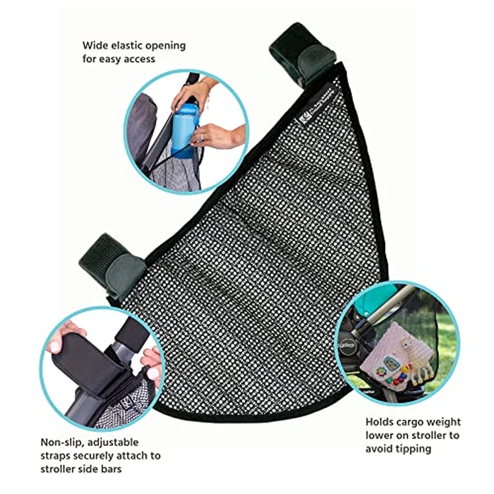 J.L. Childress Side Sling Cargo Net - Stroller Organizer Attachment for Storage, Mesh Bag for Baby Accessories, Universal Fit, Non-Slip and Adjustable Straps - Black by J.L. Childress - Image 2