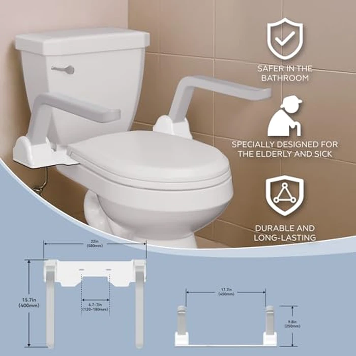 ZEAGUS Toilet Safety Rails for Seniors,500lb Heavy-Duty Toilet Safety Frame,60 degrees Adjustable & Space-Saving Toilet Assist Arms,Toilet Handles for Elderly,Disabled, and Mobility Impaired by ZEAGUS - Image 6