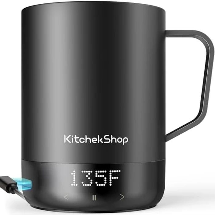 KitchekShop 14oz Smart Coffee Mug Warmer - Self-Heating Mug with App Control, 160℉ Temperature Control, 150-Min Battery, Rechargeable Heated Mug Warmer for Home Office, Ideal Gifts for Dad Mom by KitchekShop - Used - Like New condition - US$46.12