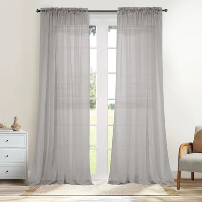 Dreaming Casa Solid Sheer Curtains 108 Inches Long Grey Rod Pocket Voile Draperies for Bedroom Living Room, 2 Panels, Each 52" W x 108" L by Dreaming Casa - Used - Like New condition - CA$10.66