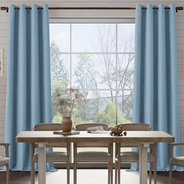 100% Blackout Linen Textured Curtains for Living Room, Bedroom, Light Weight Curtains with Grommets Top, Full Blackout Curtains Privacy Protection, Light Blue, 52" W x 84" L, 2 Panels by OYRING - Image 2