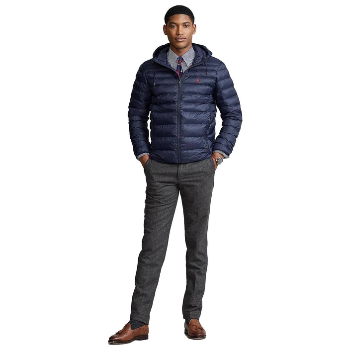 Polo Ralph Lauren Men's Hoodie Puffer Jacket (Navy, L) by POLO RALPH LAUREN - Used - Very Good condition - US$174.72