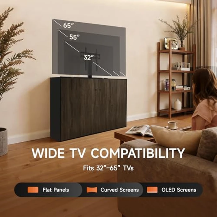 CO-Z Motorized TV Lift for 32-65 Inch TV Mount Mechanism with Digital Display Remote Control and Memory Setting, Height Adjustable 39-63 Inch,Load Capacity 177 Lbs for Home Office by CO-Z - Image 2