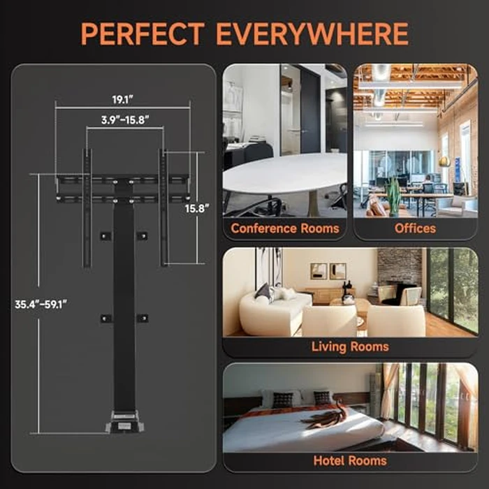 CO-Z Motorized TV Lift for 32-65 Inch TV Mount Mechanism with Digital Display Remote Control and Memory Setting, Height Adjustable 39-63 Inch,Load Capacity 177 Lbs for Home Office by CO-Z - Image 9